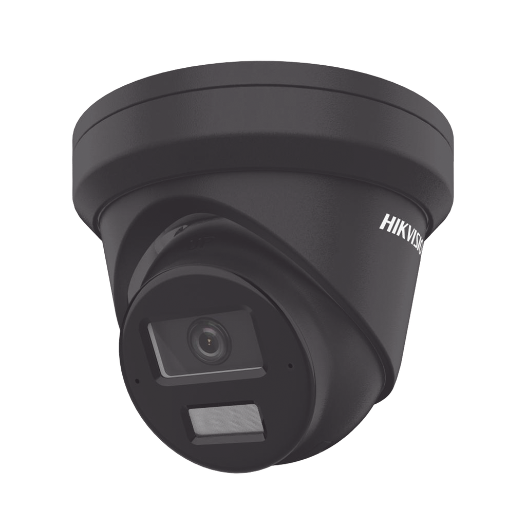 [Dual Light + 2 Microfonos de Doble Matriz] Turret IP 4 Megapixel / Color Negro / Lente 2.8 mm / 30 mts Luz Blanca + 30 mts IR / ACUSENSE / Exterior IP67 / WDR 120 dB / PoE / ONVIF / Micro SD / Metal / ACUSEARCH