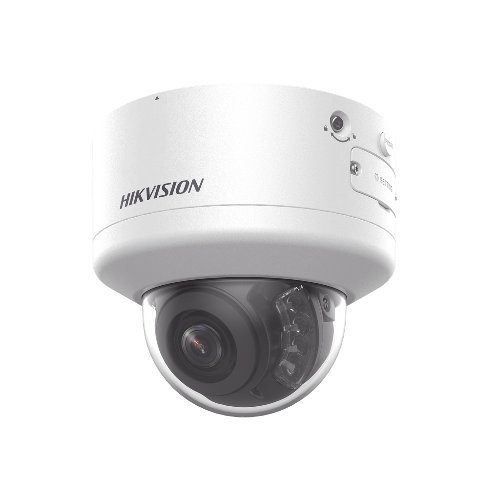 Domo IP 4 Megapixel / Lente Mot. 2.7 a 13.5 mm / Dual Light (40 mts IR + 40 mts Luz Blanca  / Exterior IP66 / IK10  / Audio y Alarma I/O / PoE+ / ONVIF / Micro SD / 4 Analiticos: AcuSense, Deteccion Facial, Conteo de Personas por Cruce y Zona