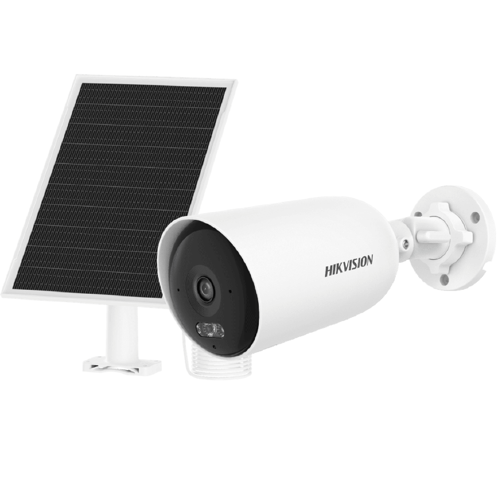 Kit Solar IP All in One / AOV / Bala IP 4 Megapixel / Lente 2.8 mm / Panel Solar + Batería de Respaldo de Litio (9000 mAh) / Conexión 4G / Audio de Dos Vías / IP66 / Micro SD - HIKVISION DS-2CFS04-4G-LA