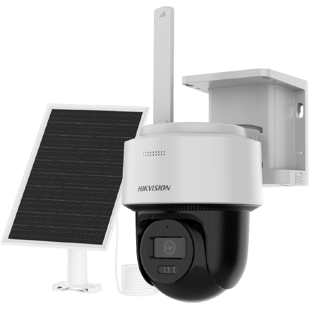 Kit Solar IP All in One / AOV / PT IP 4 Megapixel / Lente 2.8 mm / Panel Solar + Batería de Respaldo de Litio (9000 mAh) / Conexión 4G / Audio de Dos Vías / Dual Light / IP66 / Micro SD - HIKVISION DS-2CFSP4-4G-LA