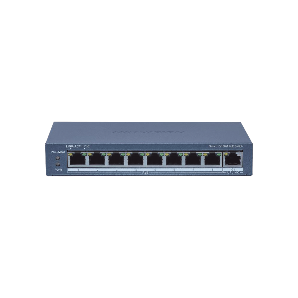 Switch Administrable PoE+ / 8 puertos 100 Mbps PoE+ / 1 puerto 1000 Mbps de Uplink / PoE hasta 300 Metros / Conexión Remota desde Hik-ParnerPro / 110 W - HIKVISION DS-3E1309P-EI(B)