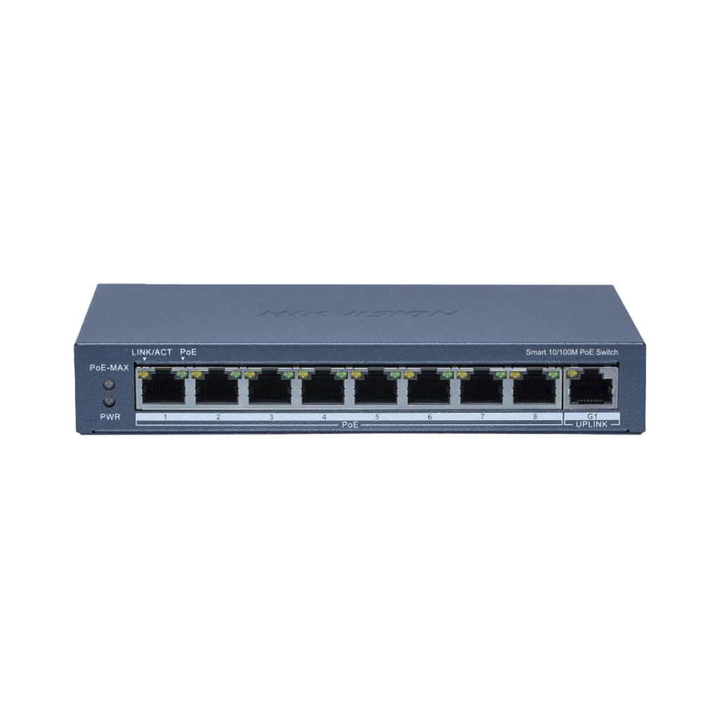 Switch PoE+ / Monitoreable / 8 Puertos 10/100 Mbps PoE+ / 1 Puerto 1000 Mbps Uplink / Configuración Nube Hik-Partner Pro / Modo Extendido hasta 300 metros / 60 W - HIKVISION DS-3E1309P-EI-M