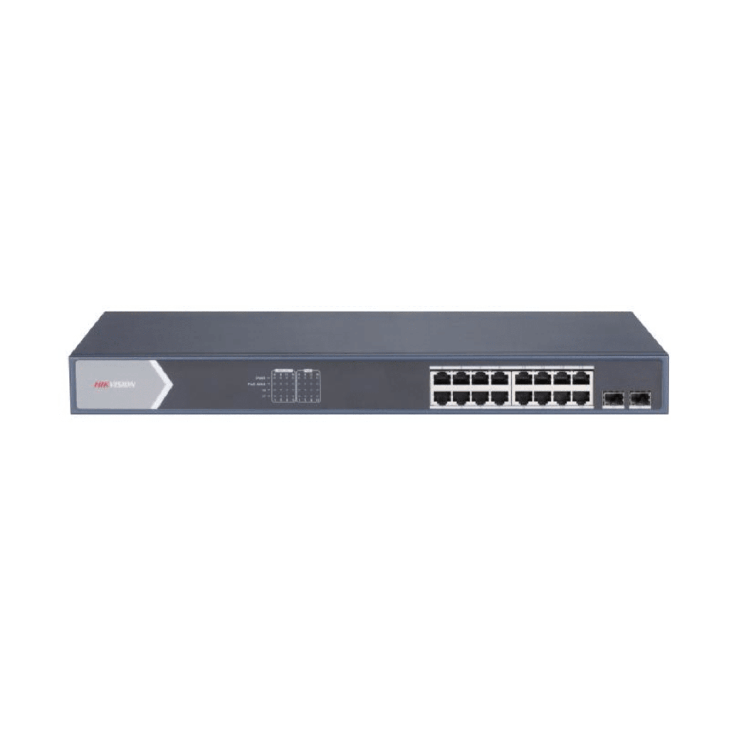 Switch Gigabit PoE+ / Administrable / 16 Puertos 1000 Mbps PoE+ / 2 Puertos SFP / Configuracion Nube desde Hik-ParnerPro / PoE hasta 300 Metros / 225 Watts