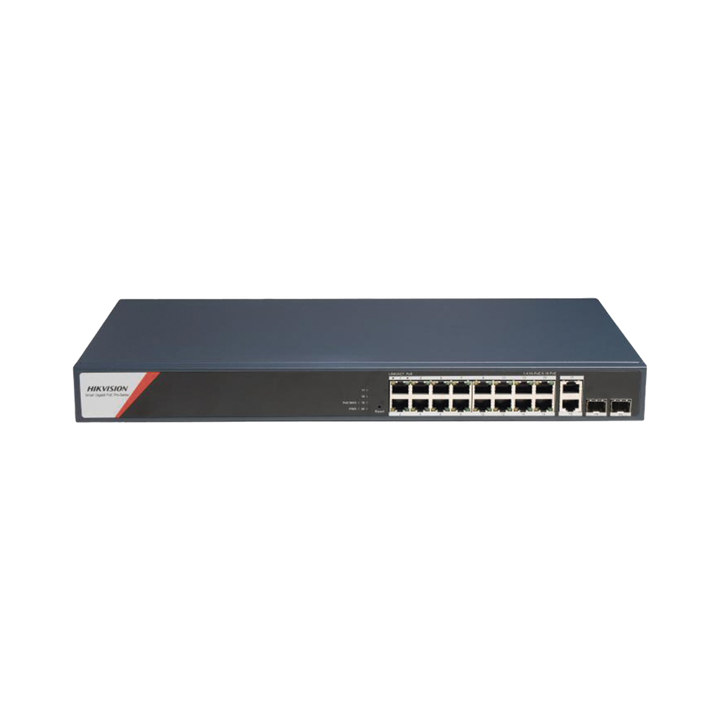 Switch Gigabit PoE+ / Administrable / 16 Puertos 1000 Mbps PoE+ (4 Puertos PoE++ 90 W) / 2 Puertos 1000 Mbps de Uplink / 2 Puertos SFP / Configuración Nube Hik-PartnerPro / Modo Extendido hasta 300 Metros / 230 W - HIKVISION DS-3E1520HP-SI-16P2T2F