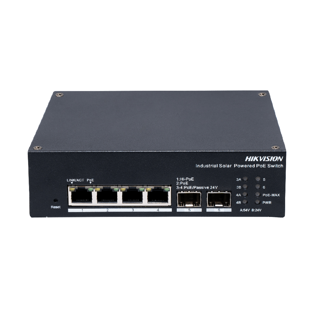 Switch Industrial con UPS / Administrable Gigabit / 3 Puertos Gigabit PoE+ (30 W) + 1 Puertos Gigabit PoE++ (90 W) / 2 Puertos SFP / 120 W Total / 48 a 57 VCD / Ideal para Proyectos / 300 Metros de Distancia - HIKVISION DS-3T1506HP-EI-UPS