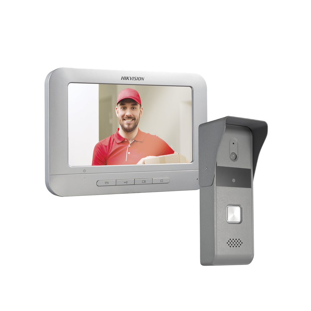 [DS-KIS203-T] Kit de Videoportero Analógico con Pantalla LCD a Color de 7" / Frente de Calle para Exterior IP65 / Salida de Relevador - HIKVISION DS-KIS203-T