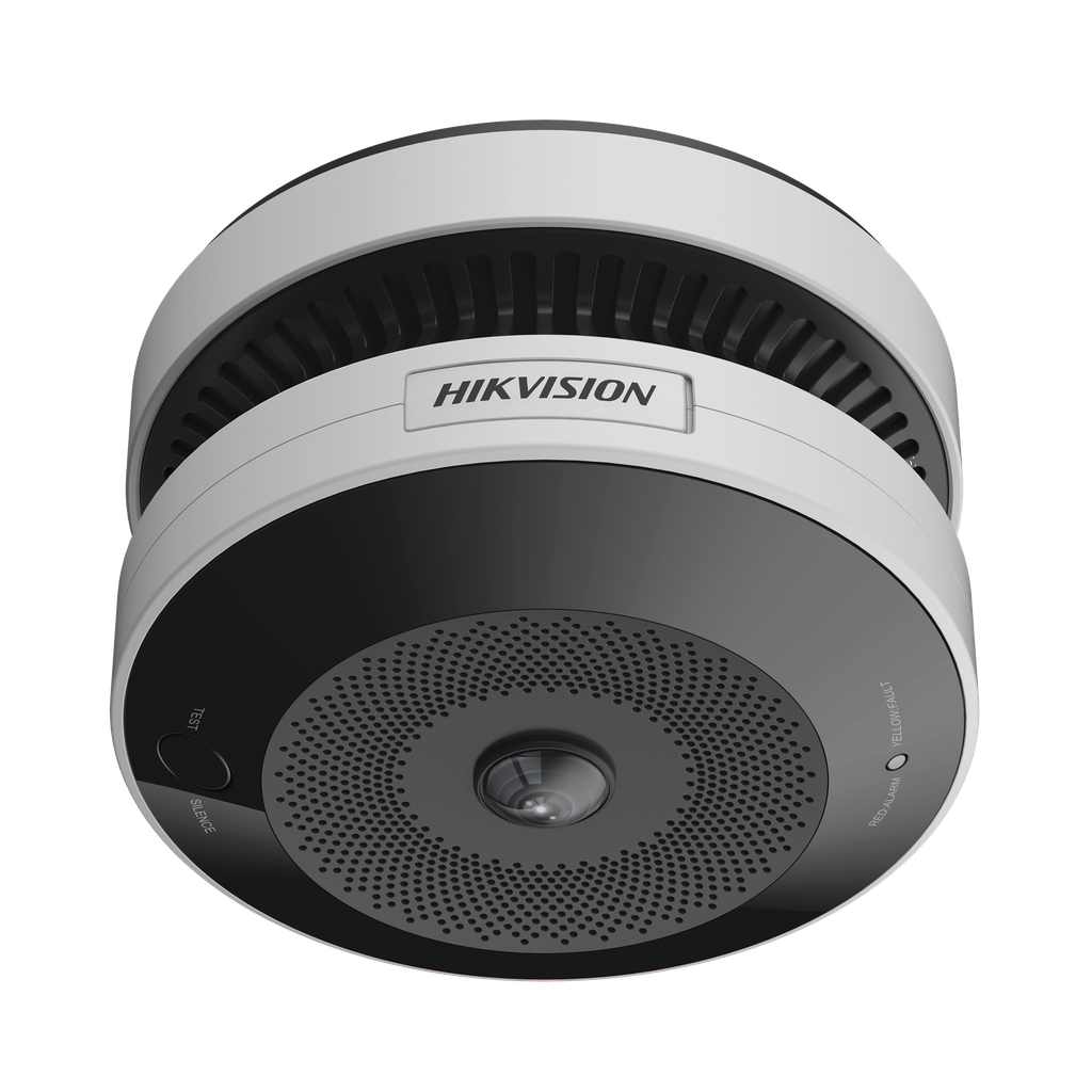 (HikFire) Mini Fisheye IP 4 Megapixel con Detector de Humo Puntual  / Autonomo / Entrada y Salida de Alarma / 15 mts IR / PoE / WDR 120 dB / Alarma de 85 dB / MicroSD 128GB / Compatible con Hik-Connect