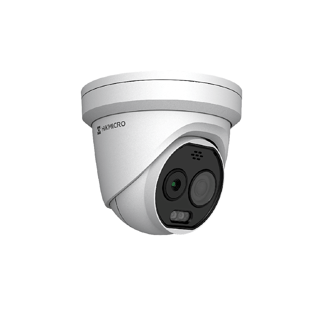 (Hikmicro) Turret IP Bi-espectral (Térmica + Óptica) / Sensor Térmico 256x192 / Sensor Í“ptico 5MP / Detección de Temperatura (-20°C a 650°C) / IA con Modelo GUANLAN / Luz Híbrida Inteligente / PoE / IP67 - HIKVISION HM-TD1228T-2-G1-T3A