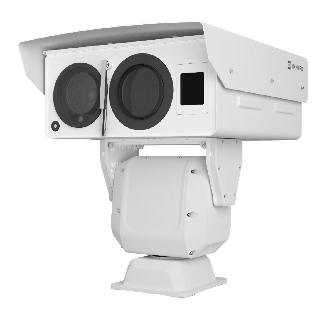 PTZ Punta de Poste IP Dual / Lente Termico 100 mm (640 X 512) / Lente Optico 56X Zoom (4 MP) / 800 mts IR Laser / 36 VCC / IP66 / Recubrimiento Anticorrosivo