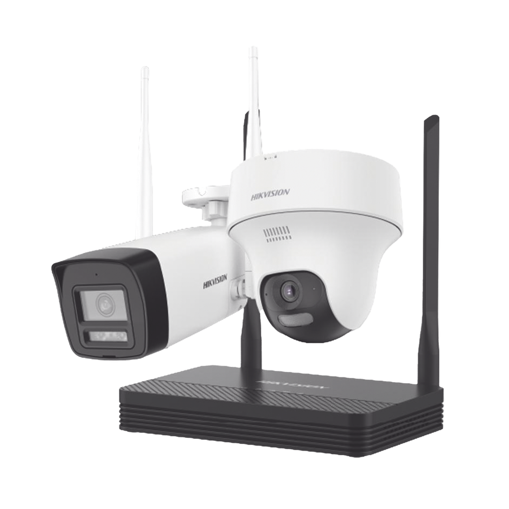 [NKS422W02H] Kit IP Inalambrico 2 Megapixel / NVS 4 Canales / 1 Camara Bala Exterior + 1 Camara Turret Interior con Lente 2.8 mm y Dual Light / Audio Bidireccional (Microfono y Bocina) / Soporta Micro SD de 512 GB