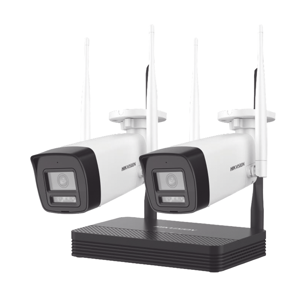Kit IP Inalambrico 2 Megapixel (1080p) / NVS 4 Canales / 2 Camaras Bala para Exterior con Lente 2.8 mm y Dual Light (30 mts IR + 20 mts Luz Blanca) / Audio Bidireccional (Microfono y Bocina) / Soporta Micro SD de 512 GB