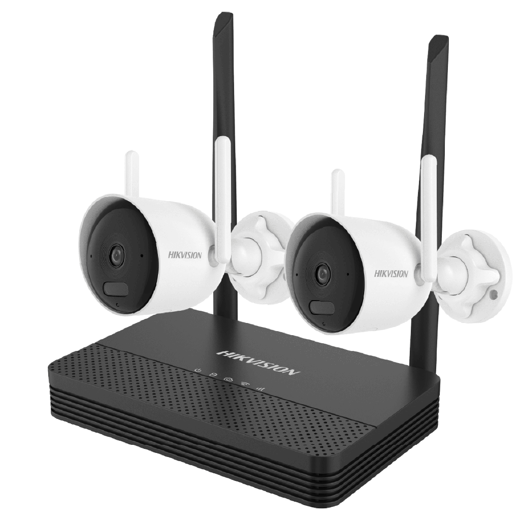 Kit IP Inalámbrico 2 Megapixel (1080p) / NVS 4 Canales / 2 Cámaras Bala para Exterior con Lente 2.8 mm y Dual Light (30 mts IR + 20 mts Luz Blanca) / Audio Bidireccional (Micrófono y Bocina) / Soporta Micro SD de 512 GB - HIKVISION NKS422WBH