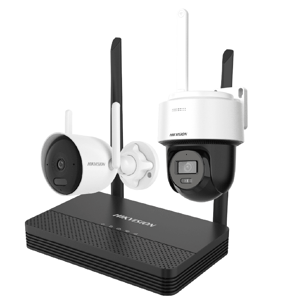 [NKS424WBPH] Kit IP Inalámbrico 4 Megapixel / NVS 4 Canales / 1 Cámara Bala Exterior + 1 Cámara Turret Interior con Lente 2.8 mm y Dual Light / Audio Bidireccional (Micrófono y Bocina) / Soporta Micro SD de 512 GB - HIKVISION NKS424WBPH