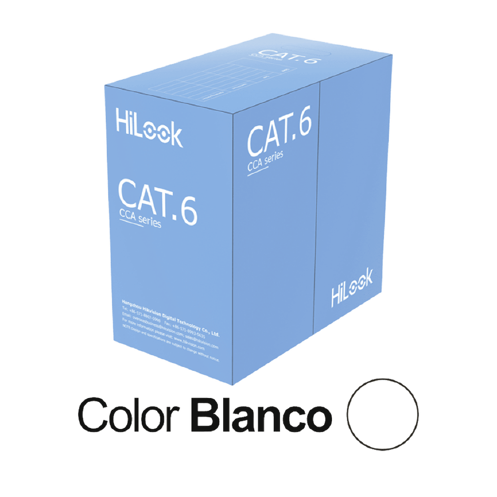 Cable de Red UTP Cat6 / 23 AWG / Cumple ANSI-TIA-568.2-D / RoHS 2.0 / CPR Fca / Longitud 305 Metros (1000 Pies) / PVC Blanco / Resistencia a la Tracción y Compresión / Operación -20°C a 70°C - HiLook by HIKVISION NC-1LN6UU-CCA-M