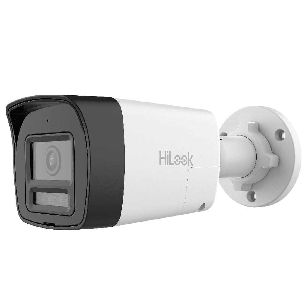 [Audio Bidireccional + Dual Light + ColorVu] Bala TURBOHD 3K (5 Megapixel) / Lente 2.8mm / 30 mts IR EXIR + 20 mts Luz Blanca / Micrófono y Bocina Integrado / Exterior IP67 / Metal / dWDR - HiLook by HIKVISION THC-B157-LTS