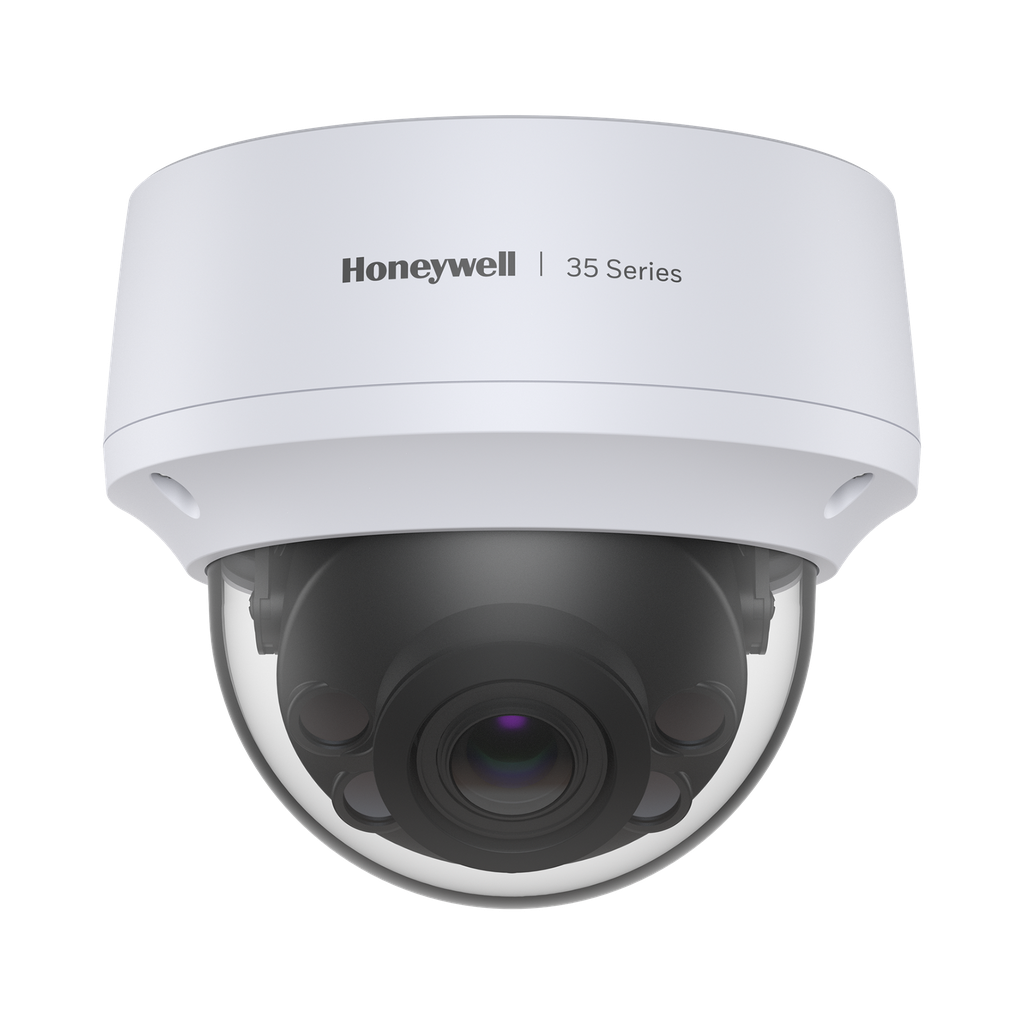 Domo IP 8 Megapíxel / Lente Mot. 2.7 a 13.5 mm / 50 mts IR / Ultra Baja Iluminación / NDAA / ONVIF / IP67 / IK10 / IA (Filtro de Humanos y Vehiculos) / Merodeo / Conteo de Personas / PoE / Audio y Alarmas I/O / Serie 35 / Honeywell Securit - HONEYWELL HC35W48R2