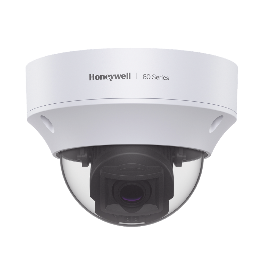 Domo IP 5 MP / Lente Mot. 7 a 22 mm / Exterior / 50 mts IR / H.265 / NDAA / ONVIF / IP67 / IK10 / Deteccion Sabotaje / Movimiento / Rostros / Intrusion / Merodeo / Objeto Abandonado / Alarmas y Audio I/O / PoE / Serie 60 / Honeywell Security