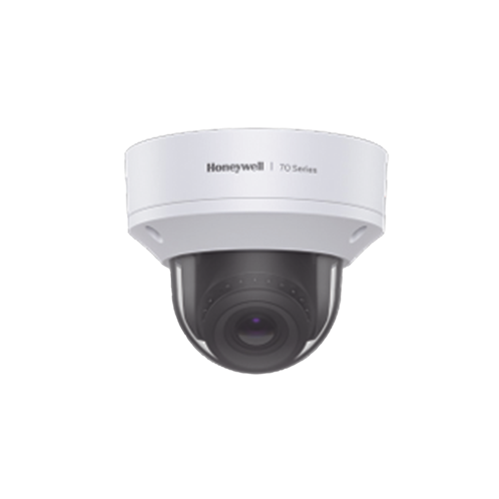 Domo IP 8 MP / Lente Mot. 3.6  a 11 mm / H.265 / NDAA / ONVIF / IK10 / WDR 130 dB / IA Avanzado Deteccion Sabotaje / Movimiento / Rostros / Intrusion / Merodeo / Objeto Abandonado / Alarma y Audio I/O / PoE / Serie 70 / Honeywell Security