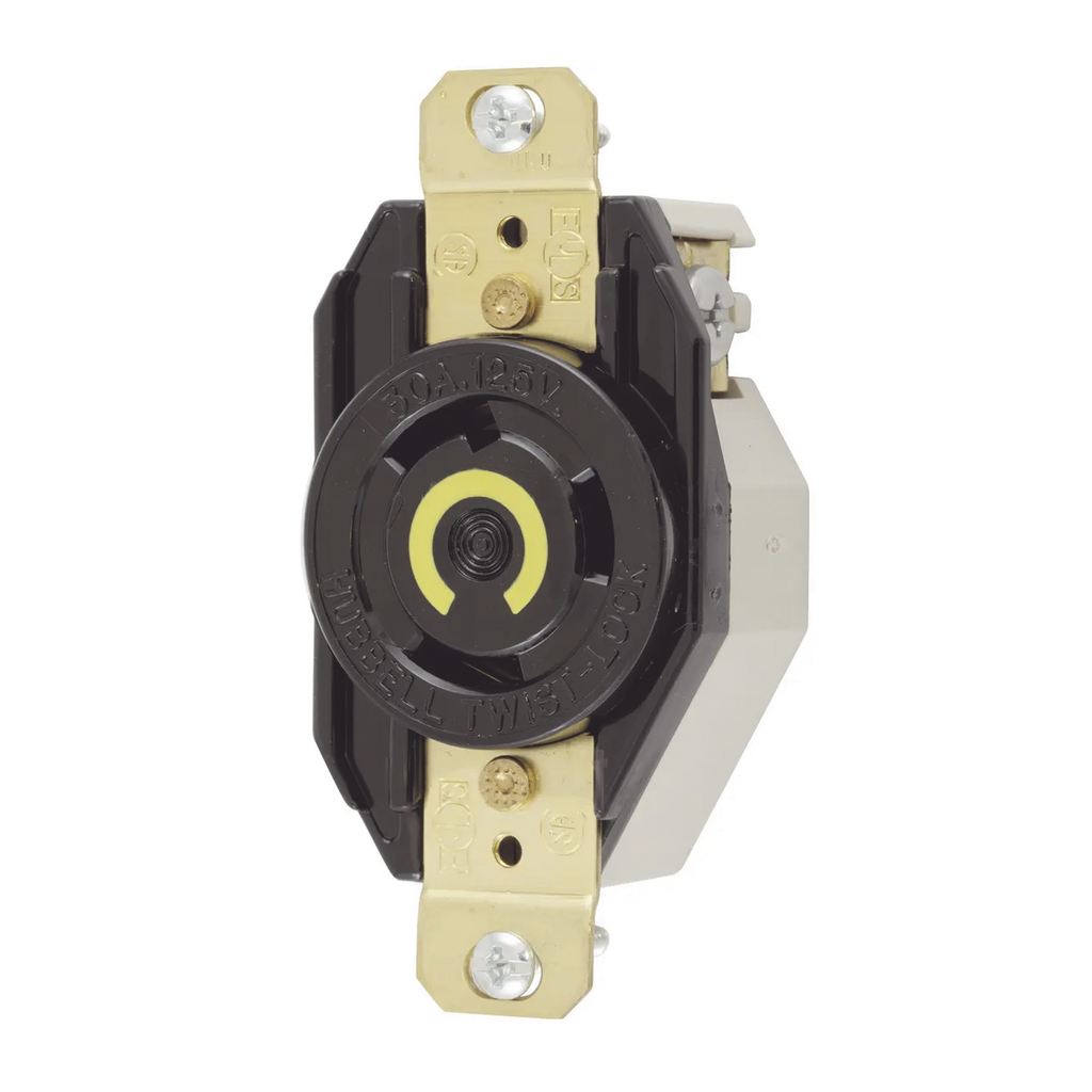 Receptáculo de Media Vuelta Industrial 30 A 125 V CA 2 Polos 3 Hilos (Nema L5-30R) Color Negro - HUBBELL HUB-HBL-2610