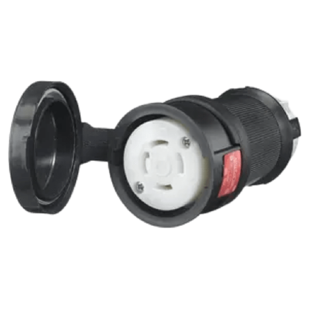 Conector Hembra con Bloqueo de Media Vuelta / 30 A 480 V CA / 3 Polos Trif·sico / NEMA L16-30R / Terminal de Tornillo / Cubierta HermÈtica Negra / Color Blanco y Negro.