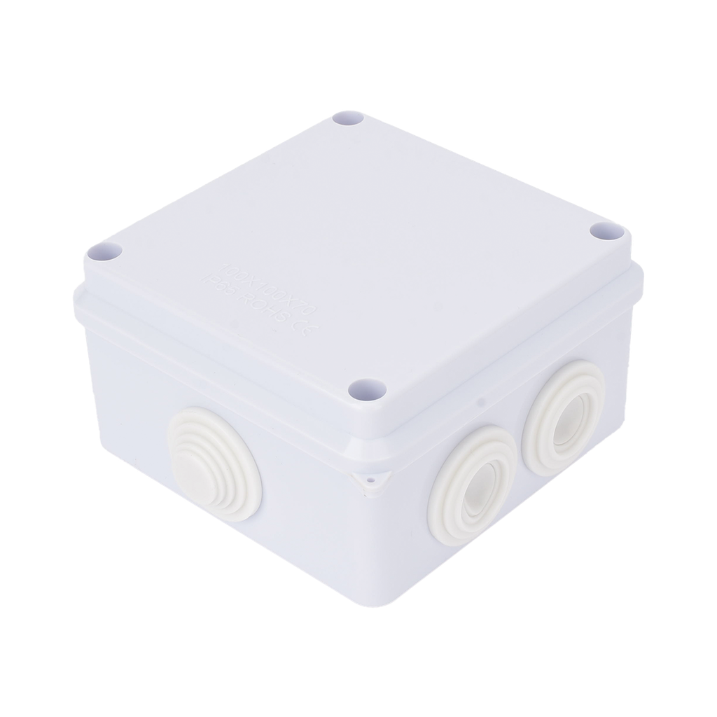 Caja de Conexiones Impermeable IP65, 7 Entradas, Dimensiones 100 x 100 x 70 mm, para Instalaciones Industriales, Comerciales y Residenciales, Incluye Tornilleria para su Instalacion