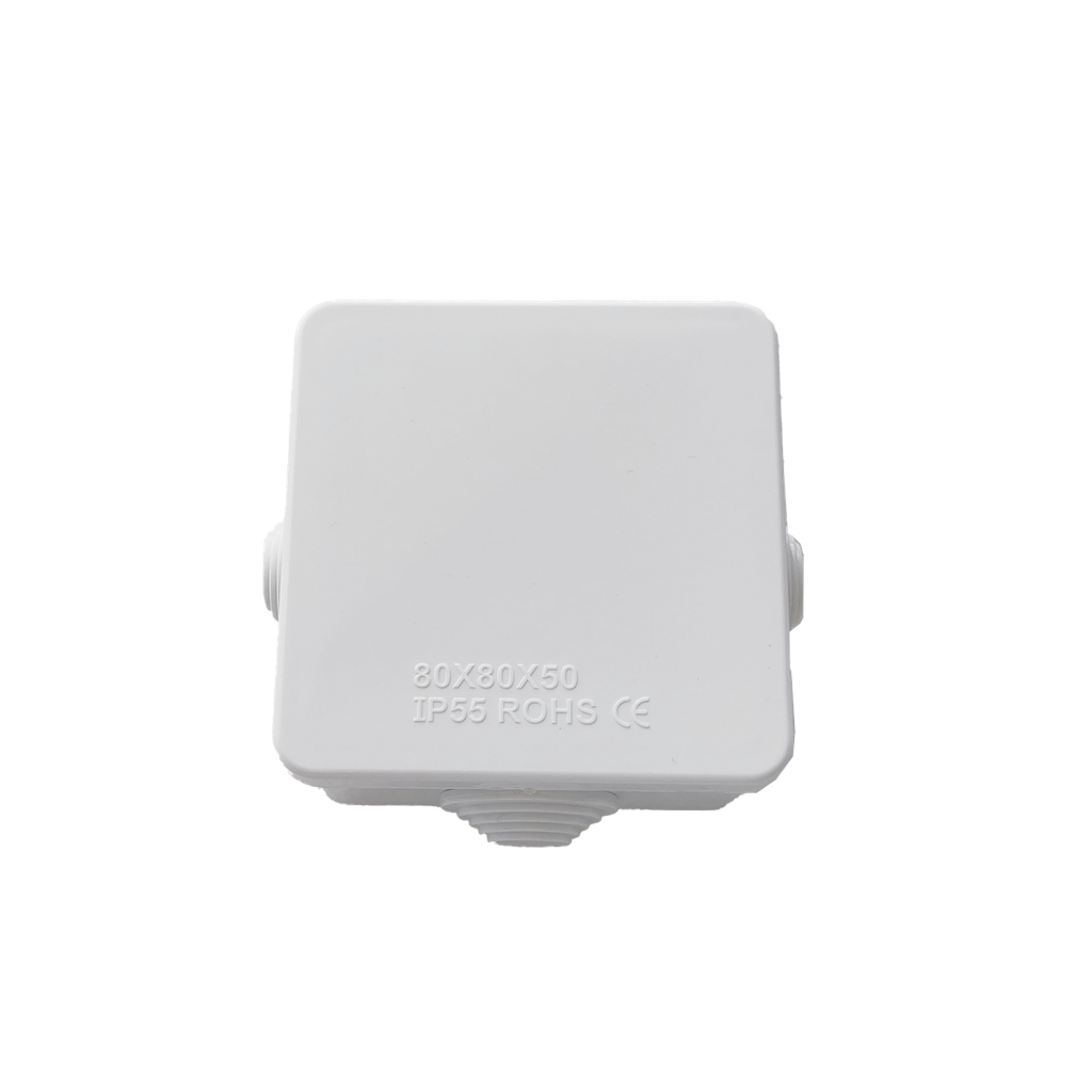 Caja de Conexiones Impermeable IP55 con 4 Entradas, 80 x 80 x 50 mm, para Instalaciones Industriales, Comerciales y Residenciales, Incluye Tornilleria para su Instalacion