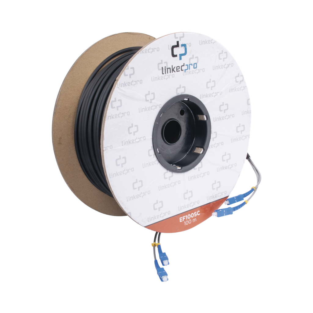 Carrete de Fibra optica Monomodo con Conectores SC-SC Duplex, Reforzada con Kevlar, de 100 Metros (328.08 Pies)