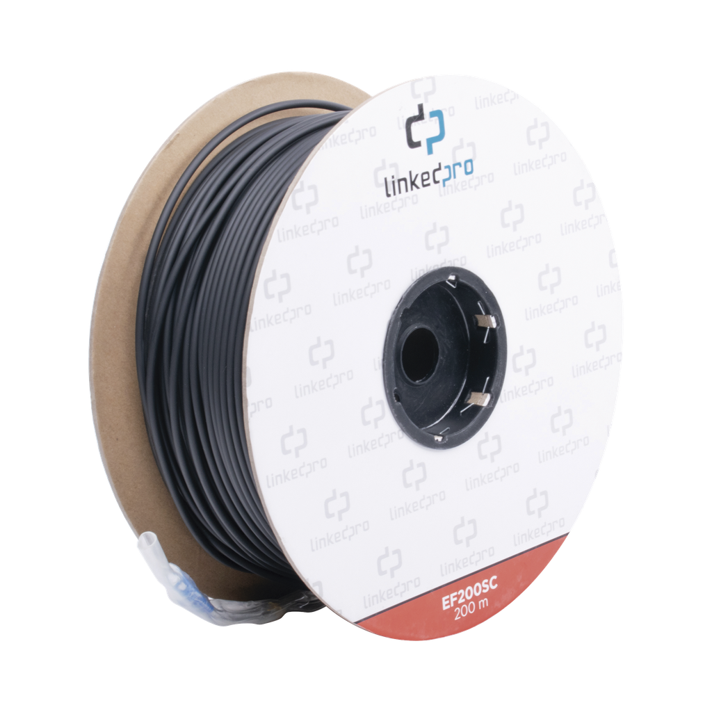 Carrete de Fibra Óptica Monomodo con Conectores SC-SC Duplex, Reforzada con Kevlar, de 200 Metros (656.17 Pies), Para Instalaciones Subterráneas por Tubería - LINKEDPRO BY EPCOM EF-200-SC