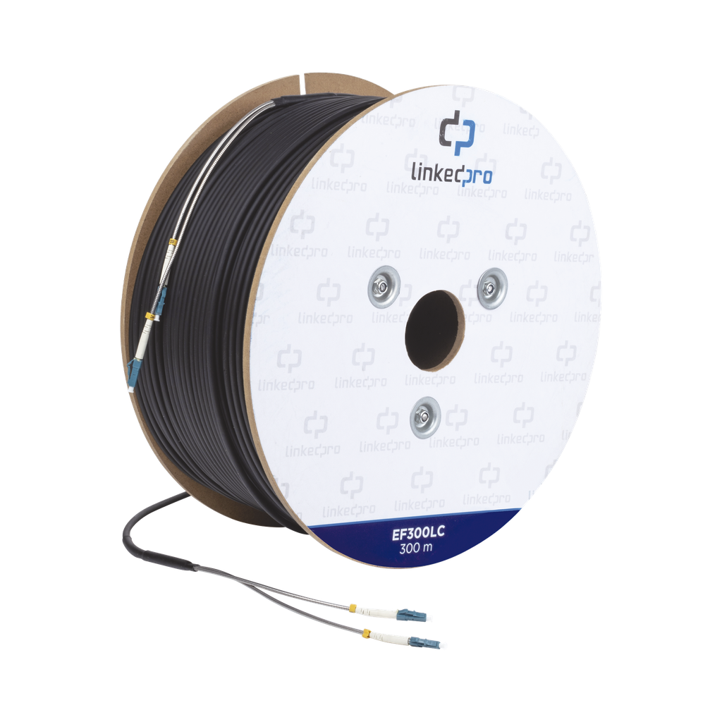 Carrete de Fibra Óptica Monomodo con Conectores LC-LC Duplex, Reforzada con Kevlar, de 300 Metros (984.25 Pies), Para Instalaciones Subterráneas por Tubería - LINKEDPRO BY EPCOM EF-300-LC
