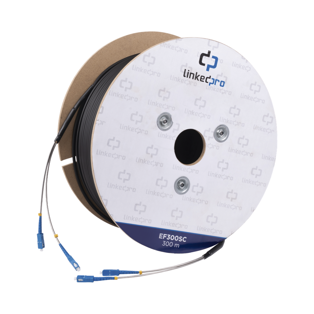 Carrete de Fibra Óptica Monomodo con Conectores SC-SC Duplex, Reforzada con Kevlar, de 300 Metros (984.25 Pies), Para Instalaciones Subterráneas por Tubería - LINKEDPRO BY EPCOM EF-300-SC