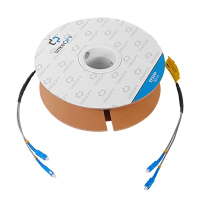 Carrete de Fibra Óptica Monomodo con Conectores SC-SC Duplex, Reforzada con Kevlar, de 50 Metros (164.04 Pies), Para Instalaciones Subterráneas por Tubería - LINKEDPRO BY EPCOM EF-50-SC