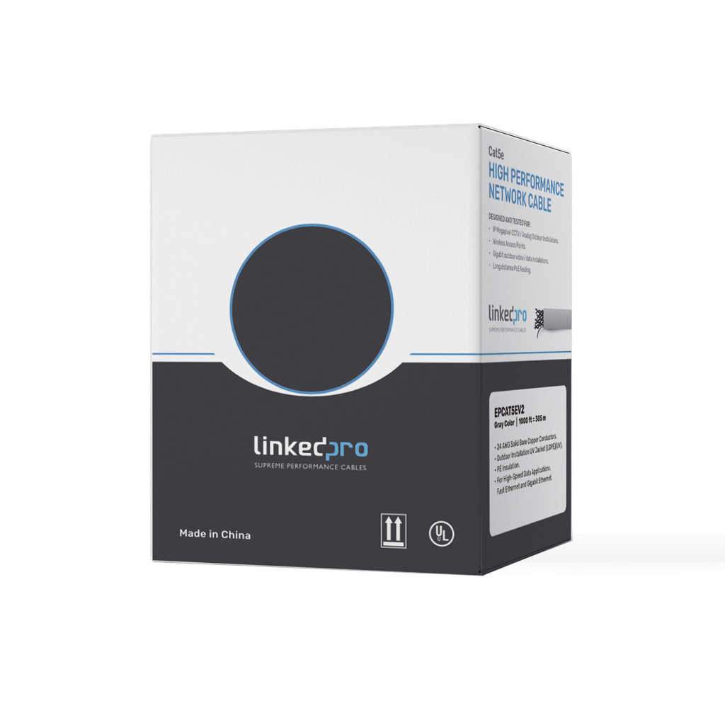 Bobina de Cable de 305 Metros (1000 Pies) Cat5e, Aleacion de Cobre y Aluminio (CCA), Color Gris, Uso Interior