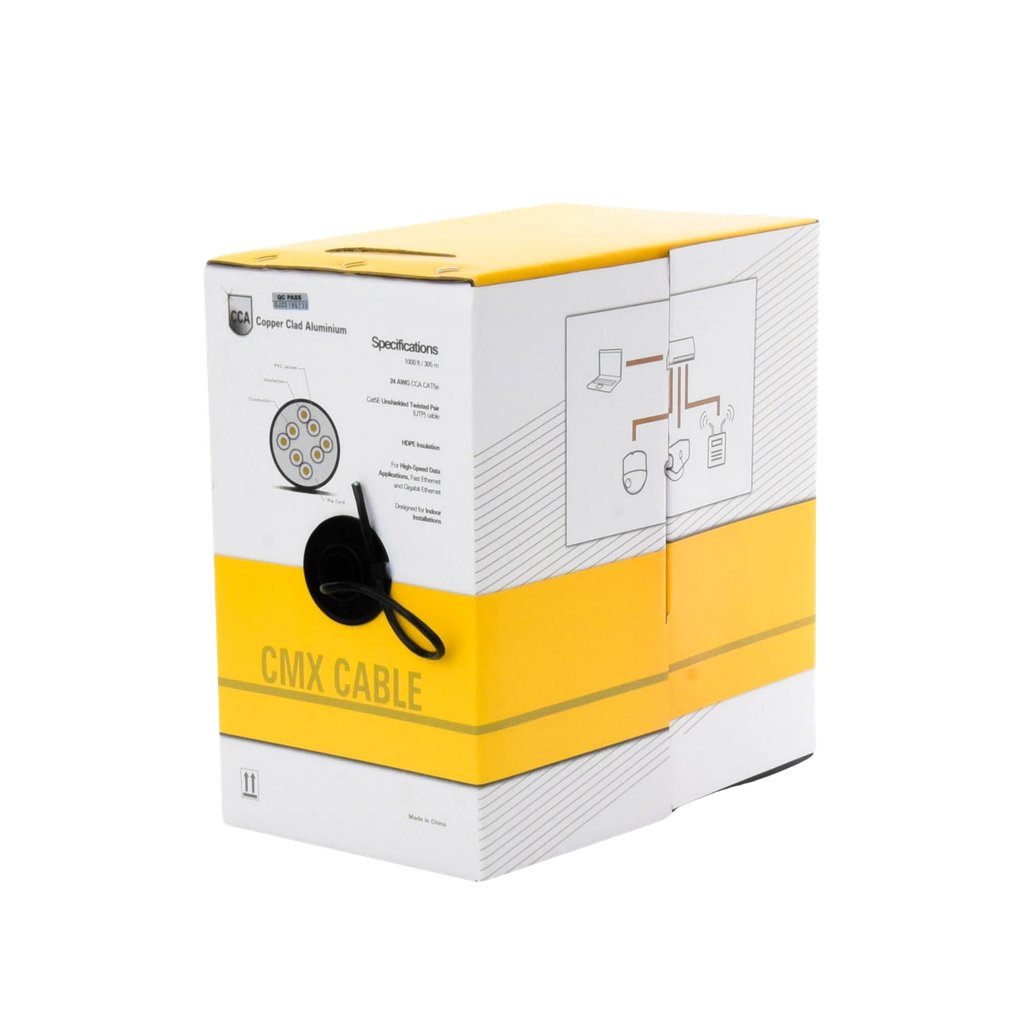 Bobina de Cable de 305 Metros (1000 Pies) Cat5e, Aleacion de Cobre y Aluminio (CCA), Color Negro, Uso Interior