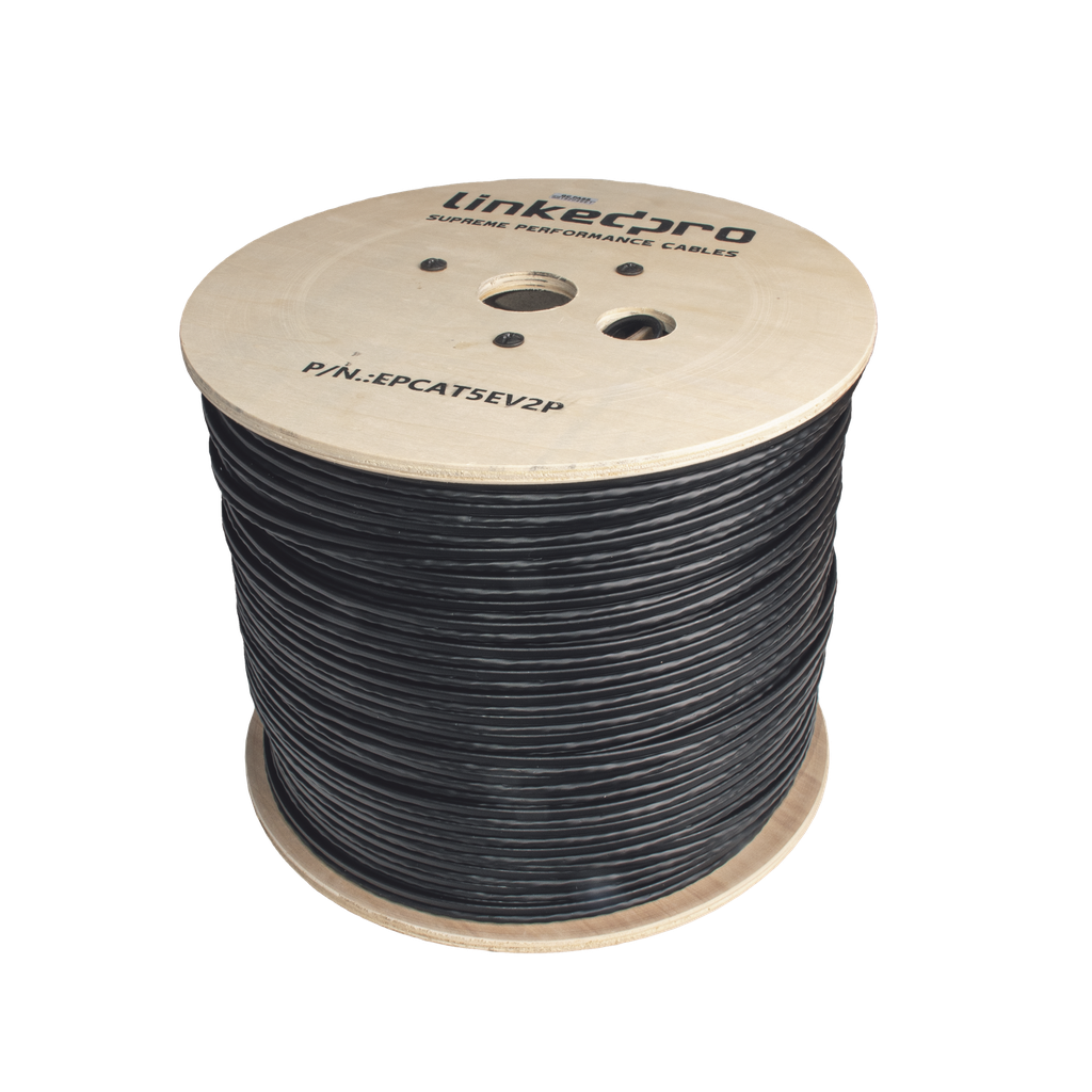 Bobina de Cable Siamés Cat5e CCA + 2 Cables Gruesos (16 AWG) para Alimentar Cámaras Más Lejos / 305 Metros (1000 Pies) / Instalación en Exterior / Uso Industrial para Climas Extremos - LINKEDPRO BY EPCOM EP-CAT-5E-V2P