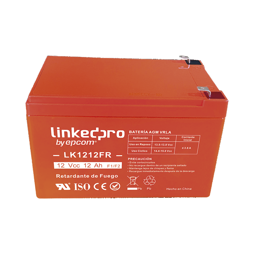 Bateria 12 V / 12 Ah / UL / Tecnologia AGM / Vida util promedio de 5 aÒos / Retardante a la Flama / Uso en equipo electronico, Alarmas de Intrusion / Incendio / Control de acceso / Video Vigilancia / Terminales F1