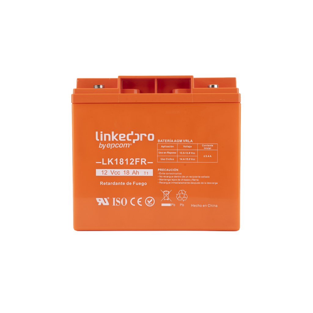 Batería 12 V 18 Ah UL Tecnología AGM Vida Útil Promedio de 5 Años Retardante a la - LINKEDPRO BY EPCOM LK1812FR