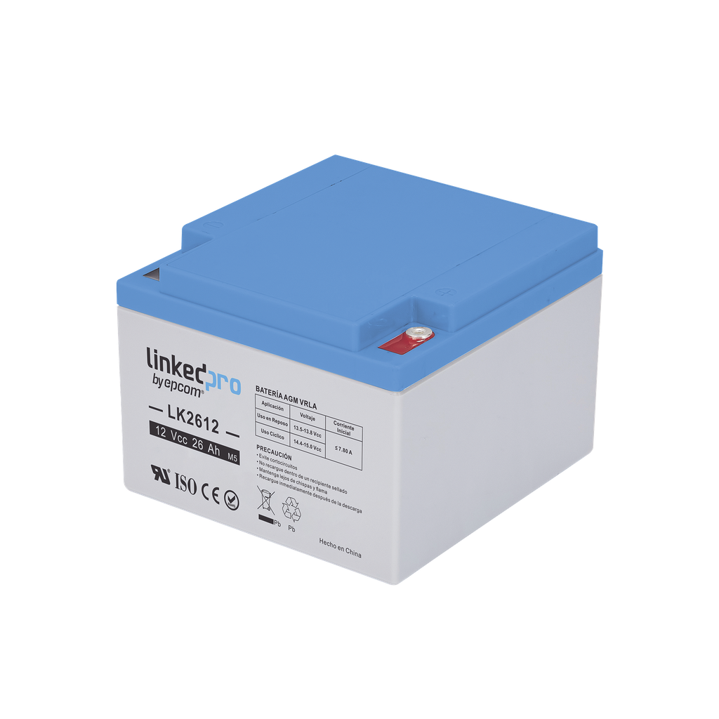 Bateria 12 V / 26 Ah / UL / Tecnologia AGM / Vida util promedio de 5 aÒos /Para uso en equipo electronico, Alarmas de Intrusion / Incendio/ Control de acceso / Video Vigilancia / Terminales M5