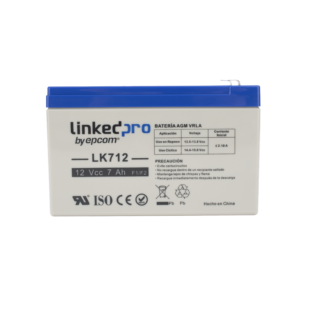 Batería 12 V 7 Ah UL Tecnología AGM Vida Útil Promedio 5 Años Uso en Equipo Electr - LINKEDPRO BY EPCOM LK712