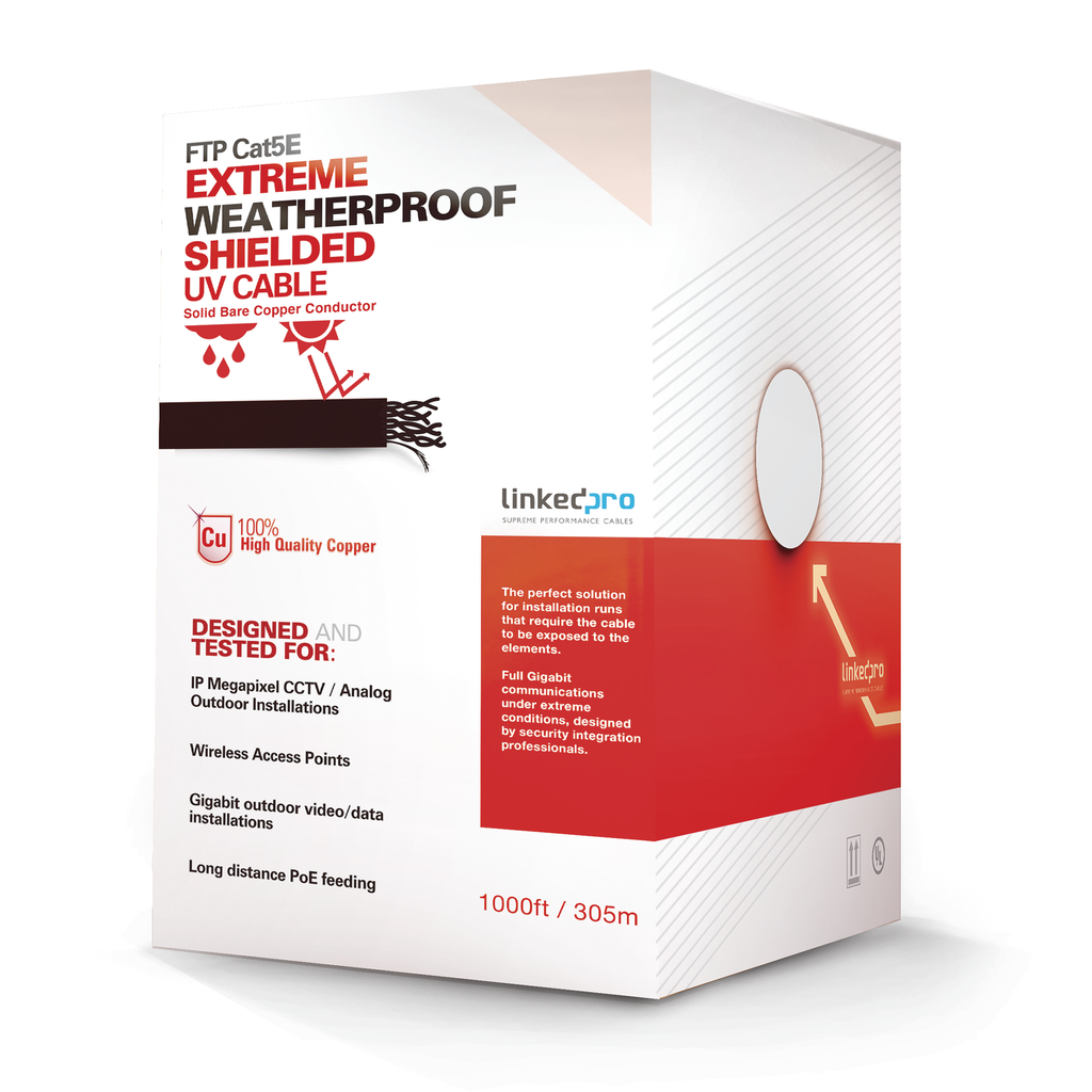 Bobina de Cable de 152 Metros (499 Pies), Cat5e, FTP, Blindado, para Intemperie, Color Negro, UL, Color Negro, para Aplicaciones en Video Vigilancia, Redes de Datos - LINKEDPRO BY EPCOM PRO-CAT-5-EXT-500