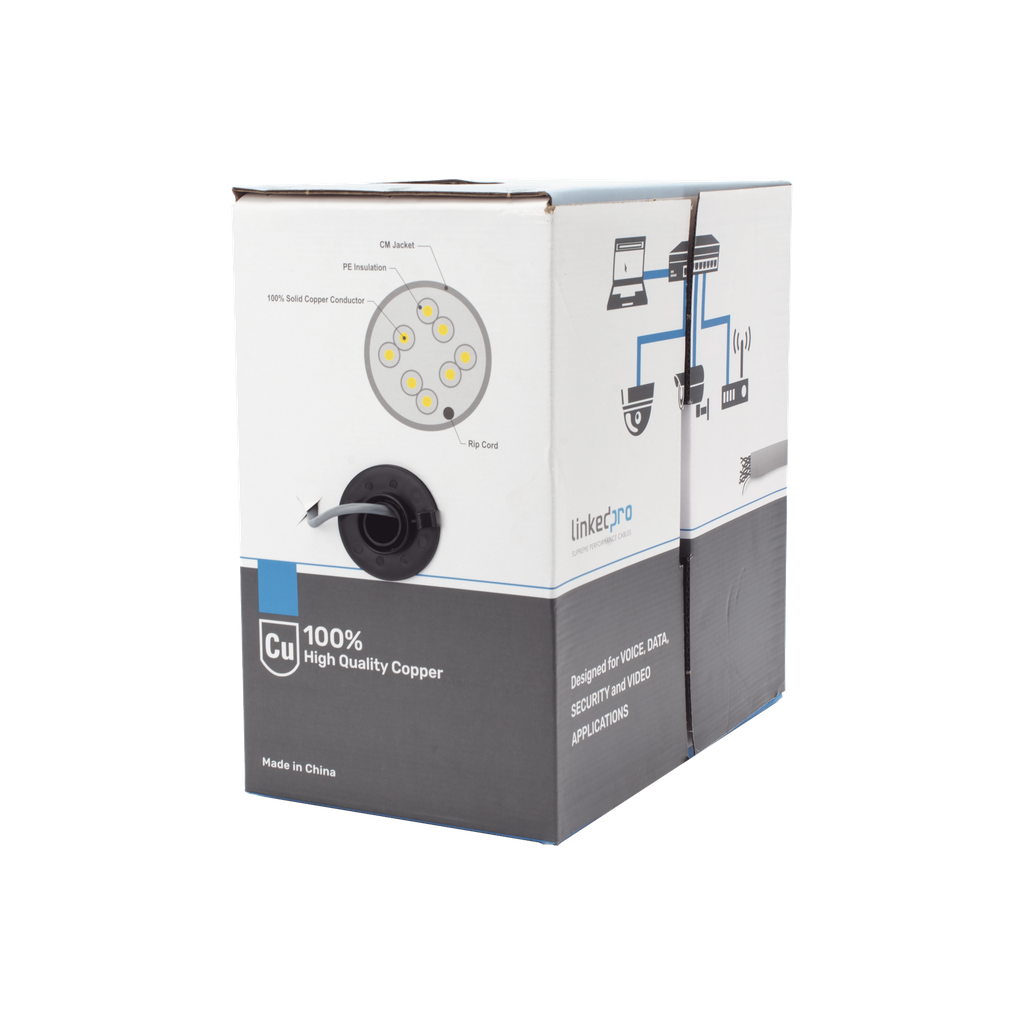 Bobina de Cable de 305 Metros (1000 Pies), Cat5e, Alto DesempeÒo, de Color Gris, UL, para Aplicaciones en Video Vigilancia, Redes de Datos. Uso Interior