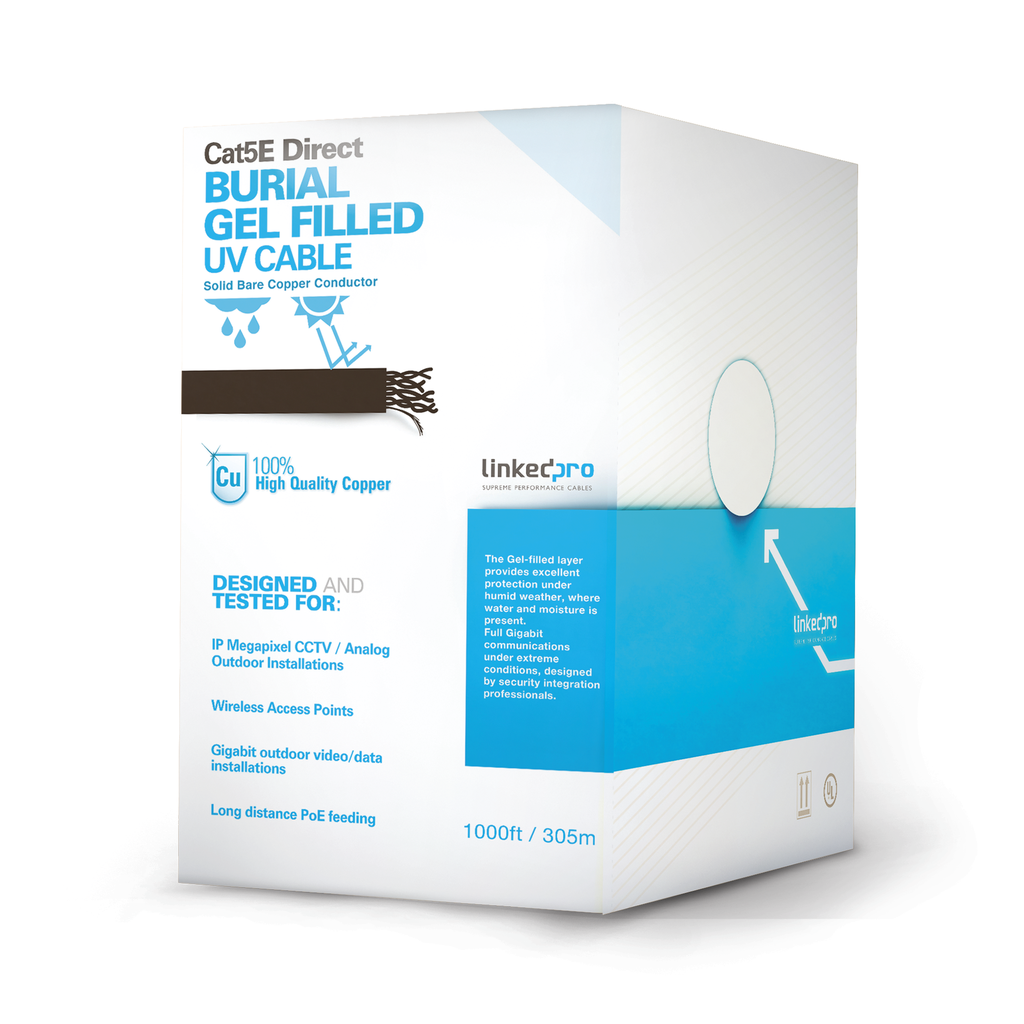 Bobina de Cable de 305 Metros (1000 Pies), Cat5E, con Gel, para Intemperie, Doble Forro Extrema Humedad, Bajo Tierra, UL, Color Negro para Aplicaciones en Video Vigilancia, y Redes de Alta Velocidad. - LINKEDPRO BY EPCOM PRO-CAT-5E-GELX