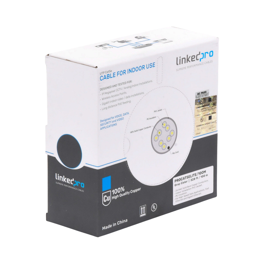 [PRO-CAT-5E-LITE/100M] Bobina de Cable de 100 Metros LINKEDPRO PRO-CAT-5E-LITE/100M – 24 Awg