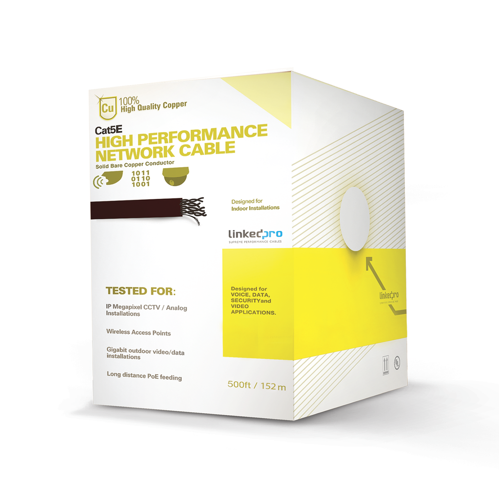 Cable Cat5e de Alto Rendimiento Certificaciones ETL, UL, de 152.5 Metros (500 Pies) de Color Blanco, para Aplicaciones en Video Vigilancia, Redes de Datos. Uso Interior. - LINKEDPRO BY EPCOM PRO-CAT-5E-W-500