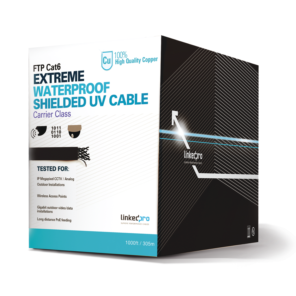 Bobina de Cable de 305 Metros (1000 Pies) Cat6+ Calibre 23 Exterior Blindado Tipo FTP para Climas Extremos, UL, Color Negro - LINKEDPRO BY EPCOM PRO-CAT-6-EXT