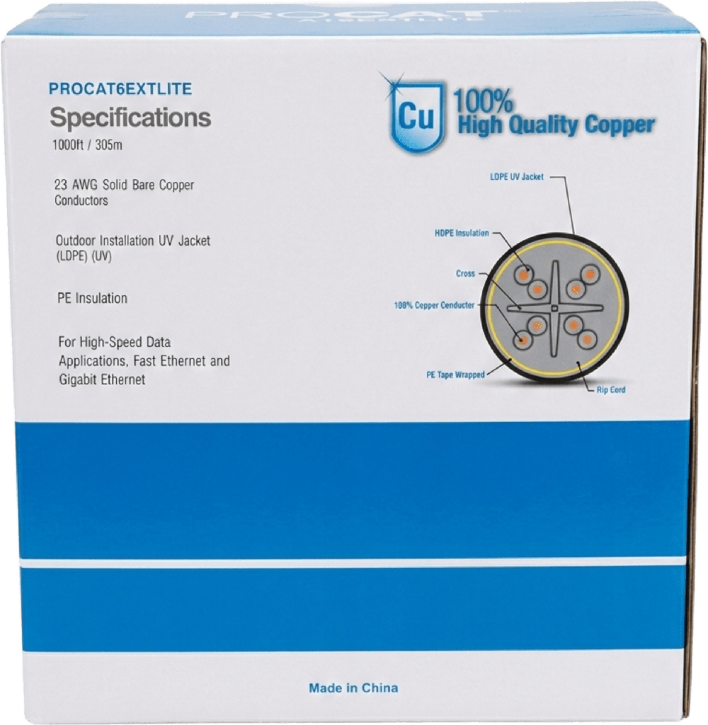 Bobina de Cable 305 Metros (1000 Pies) Cat6+ Calibre 23, Climas Extremos, Color Negro, Sin Blindar, para Intemperie. - LINKEDPRO BY EPCOM PRO-CAT-6-EXT-LITE