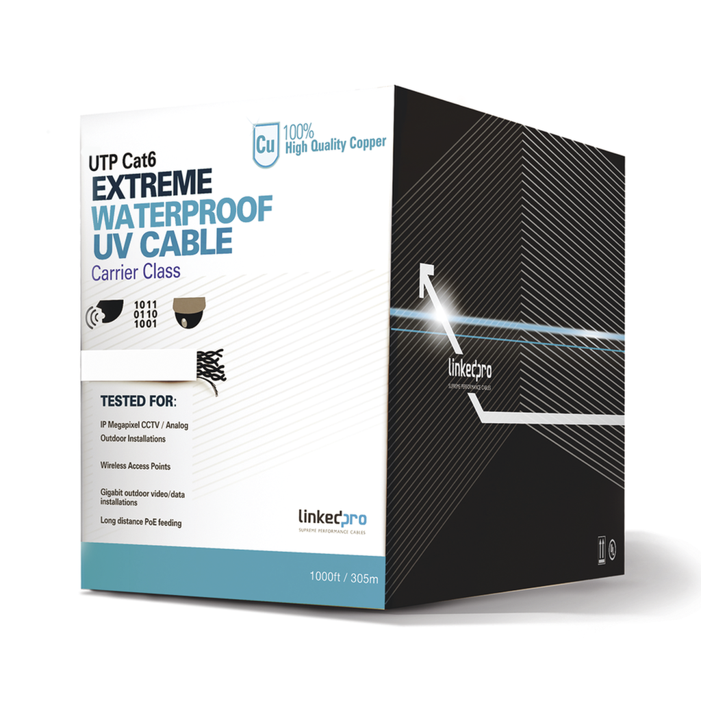 Bobina de Cable UTP Cat6 para Exterior en Color Blanco / 305 Metros (1000 Pies) / Certificada UL / Sin Blindaje - LINKEDPRO BY EPCOM PRO-CAT-6-EXT-LITEW