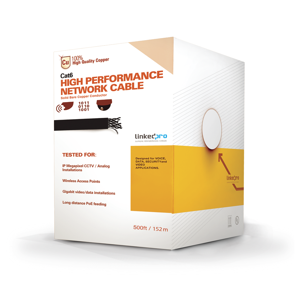 Bobina de Cable de 152.5 Metros (500 Pies) Cat6+ Calibre 23 Alto DesempeÒo, Super Flexible, UL, Color Azul, para Aplicaciones de Video Vigilancia, HD, y Redes de Datos. Uso Interior.