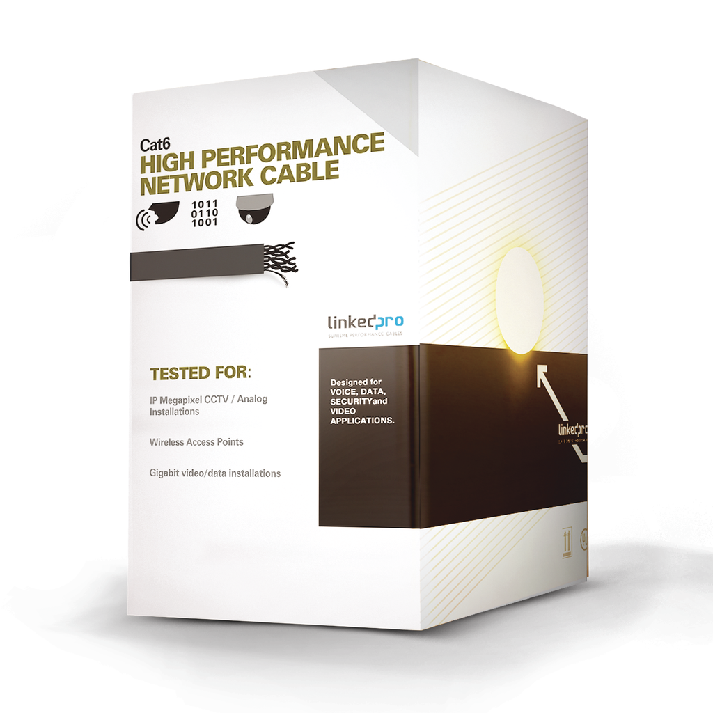 Bobina de Cable de 305 Metros (1000 Pies) Cat6 Aleacion de Cobre y Aluminio (CCA), Color Negro Version Economica. Uso en Interior.