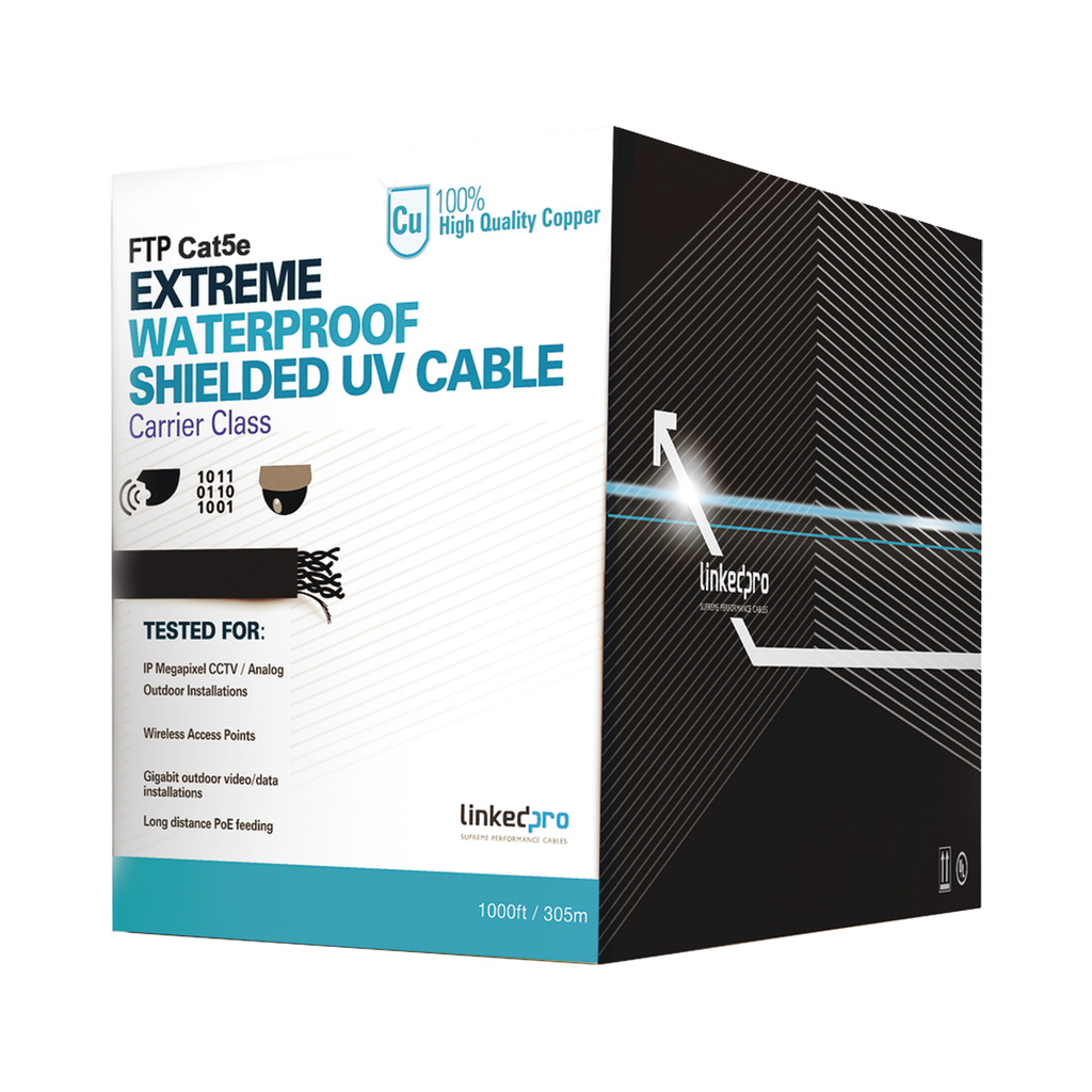 Bobina de Cable de 305 Metros (1000 Pies), Cat5e, Color Negro, Sin Blindar, para Aplicaciones de Video Vigilancia, Redes de Datos. Uso en Intemperie - LINKEDPRO BY EPCOM PRO-CAT5-EXT-LITE