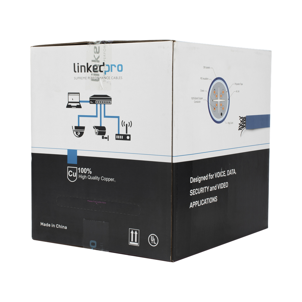Bobina de Cable de 305 Metros (1000 Pies) Cat6+ Blindado F/UTP, CM, Calibre 23 Alto Rendimiento, ETL, UL, Color Azul, Super Flexible, para Aplicaciones de Video Vigilancia, Video HD, y Redes de Datos. Uso Interior. - LINKEDPRO BY EPCOM PRO-CAT6-S
